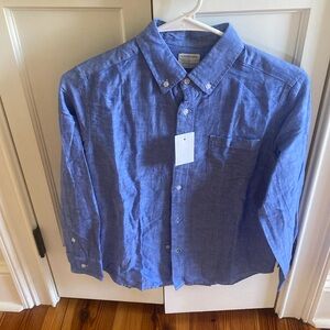 J crew crewcuts blue linen blend button down shirt